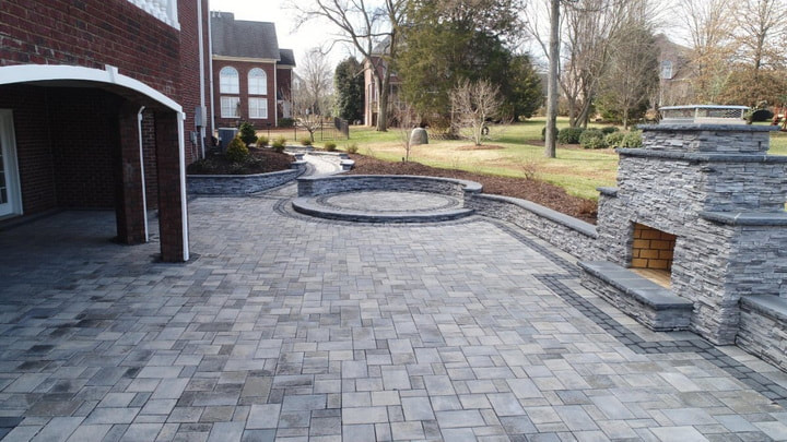 Picture paver patio contractor custom outdoor fireplace builder charlotte nc weddington waxhaw lake wylie fort mill rock hill sc